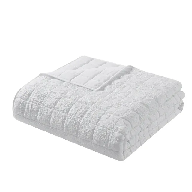 Mainstays Solid White Crinkle Box Soft Wash Microfiber Quilt, Full/Queen