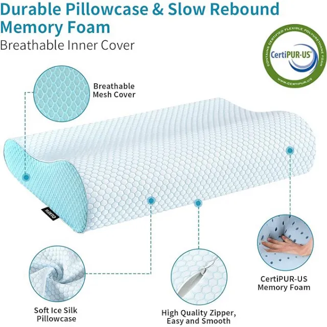 Memory Foam Pillows Neck Pillow Bed Pillow for Sleeping Ergonomic Cervical Pillow Orthopedic Contour Pillow for Side Back Stomach Sleeper