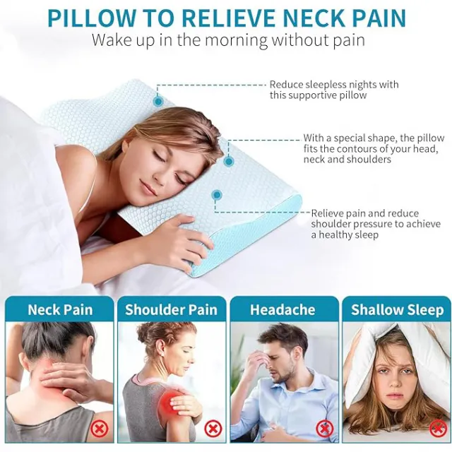 Memory Foam Pillows Neck Pillow Bed Pillow for Sleeping Ergonomic Cervical Pillow Orthopedic Contour Pillow for Side Back Stomach Sleeper