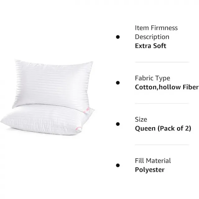 Hotel Collection Bed Pillows for Sleeping 2 Pack Queen Size，Pillows for Side and Back Sleepers,Super Soft Down Alternative Microfiber Filled Pillows,20 x 30 Inches