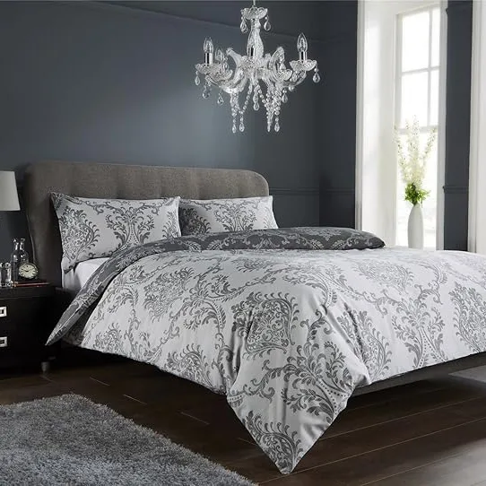 Royal Damask Duvet Cover Set Easy Care Quilt Covers With Pillowcases Cotton Rich Reversible Bedding Bed Linen Sets